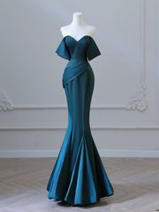 Enkel av axel satin bläck blå lång promenad klänning, bläck blå lång formell klänning