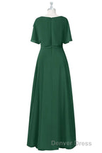 Hunter Green Chiffon Ruffled Long Bridesmaid Dresses