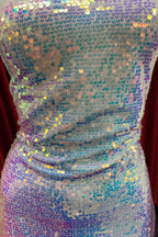 White Iridescent Sequin Lace Up Back Homecoming Dresses