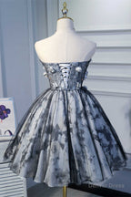 Flowers Strapless Lace Up A Line Short Homecoming Dresses