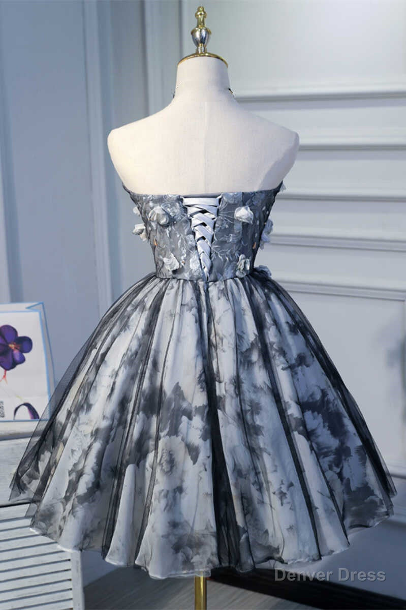 Flowers Strapless Lace Up A Line Short Homecoming Dresses
