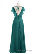 Wine Red Chiffon Backless Ruffled Sleeve Long Bridesmaid Dresses