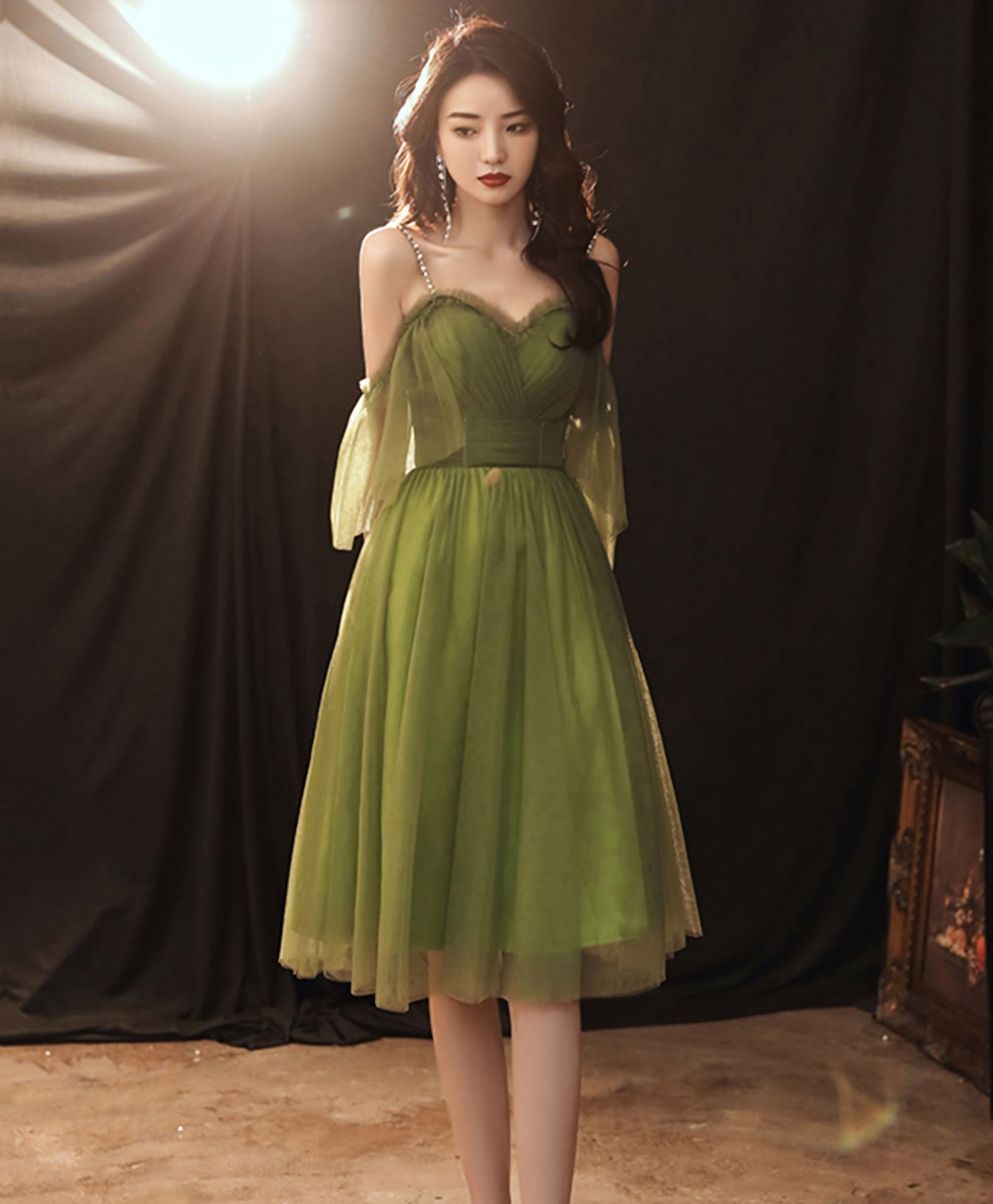 Simple Green Tulle Short Prom Dress Green Prom Dresses