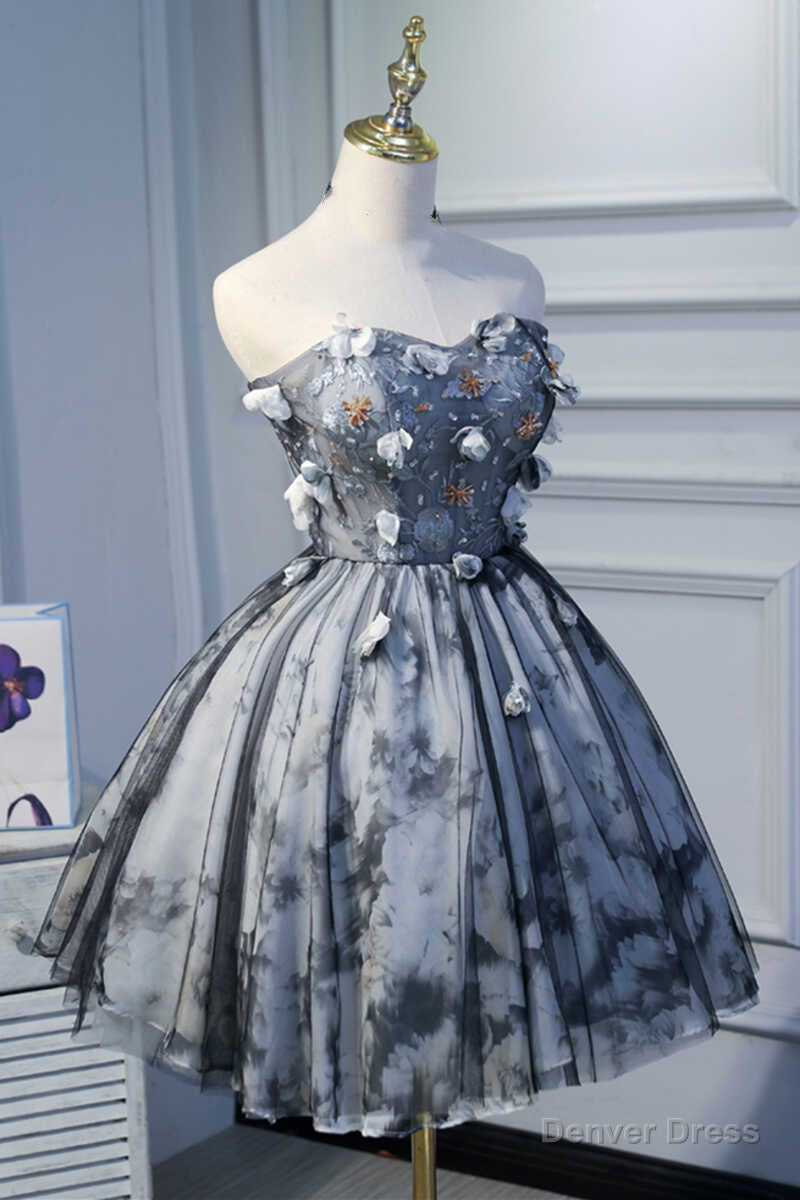 Flowers Strapless Lace Up A Line Short Homecoming Dresses Secondary image