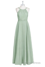 Sage Green Chiffon Halter A-Line Long Bridesmaid Dresses