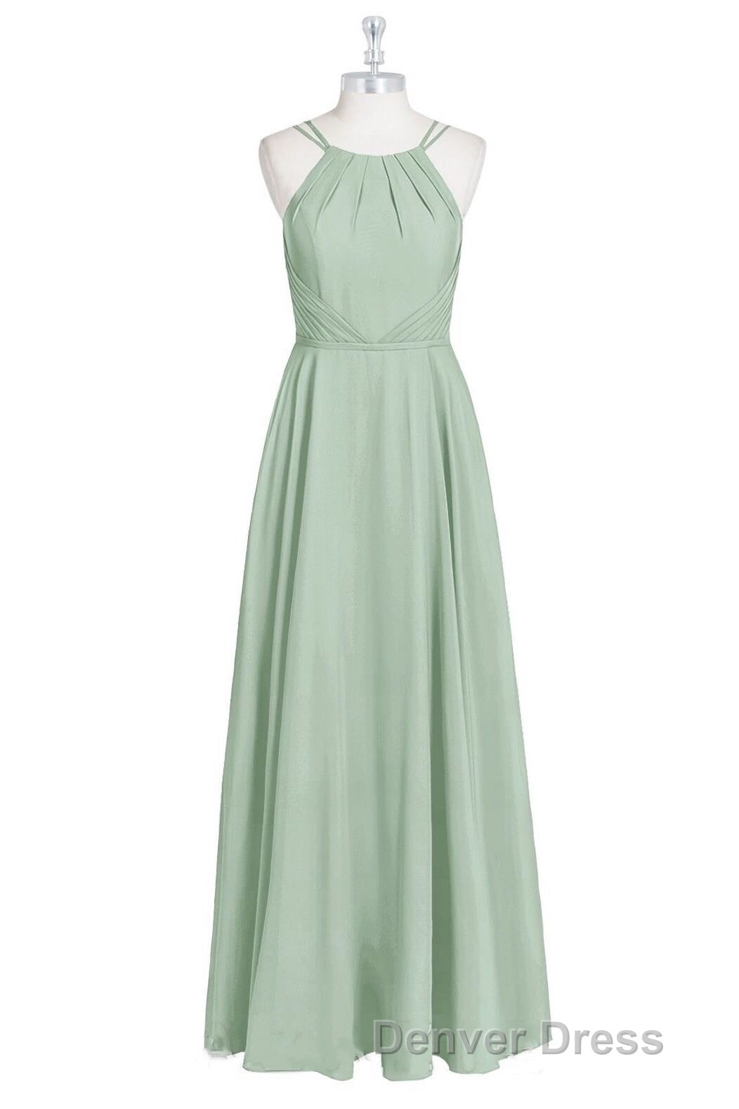 Sage Green Chiffon Halter A-Line Long Bridesmaid Dresses