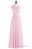 Pink Chiffon Halter Sleeveless A Line Long Bridesmaid Dresses