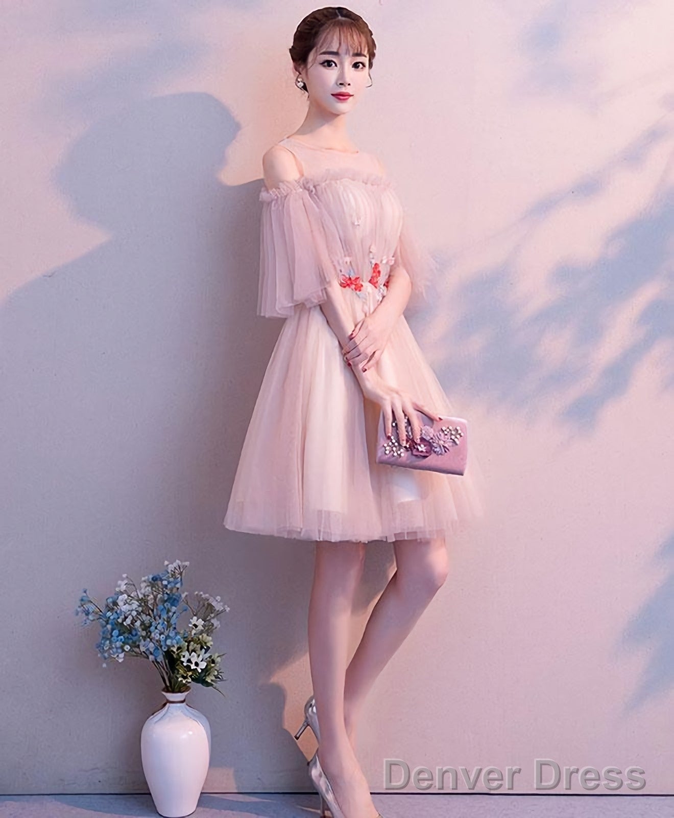 Cute Tulle Round Neck Short Prom Dress Tulle Homecoming Dress