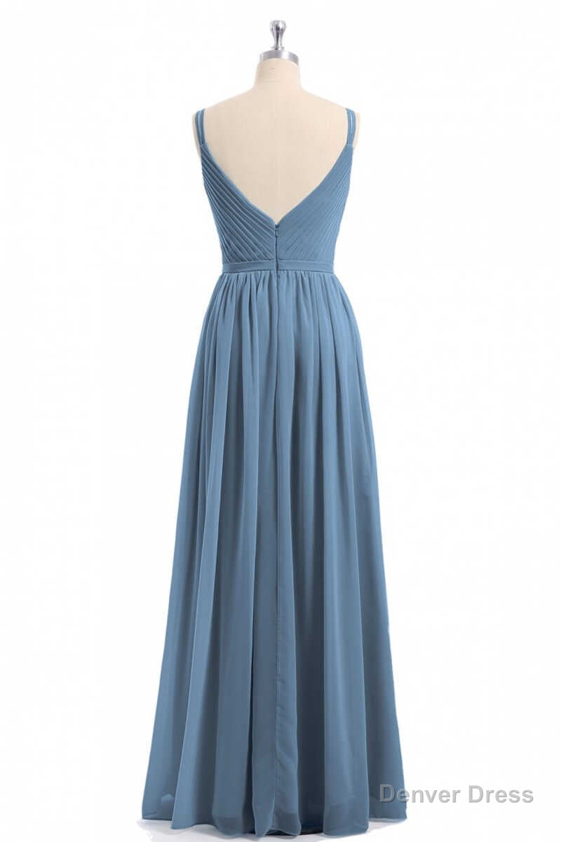 Simple Dusty Blue V Neck Backless A Line Long Bridesmaid Dresses