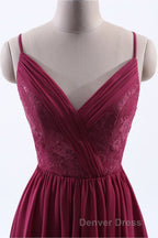 Wine Red Chiffon A-line Long Pleated Bridesmaid Dresses