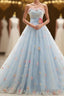 Charming Light Blue Tulle Sweetheart Ball Gown Court Train Wedding Dresses