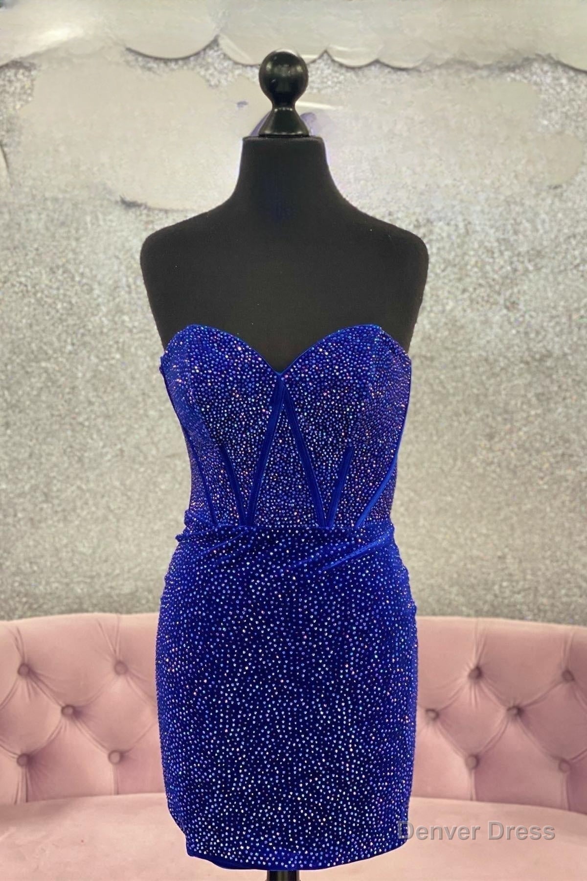 Royal Blue Beaded Strapless Sheath Homecoming Dresses Main image