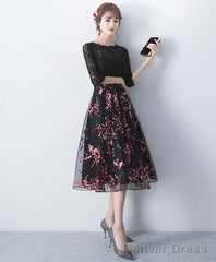 Black Lace Tulle Short Prom Dress Black Lace Bridesmaid Dress