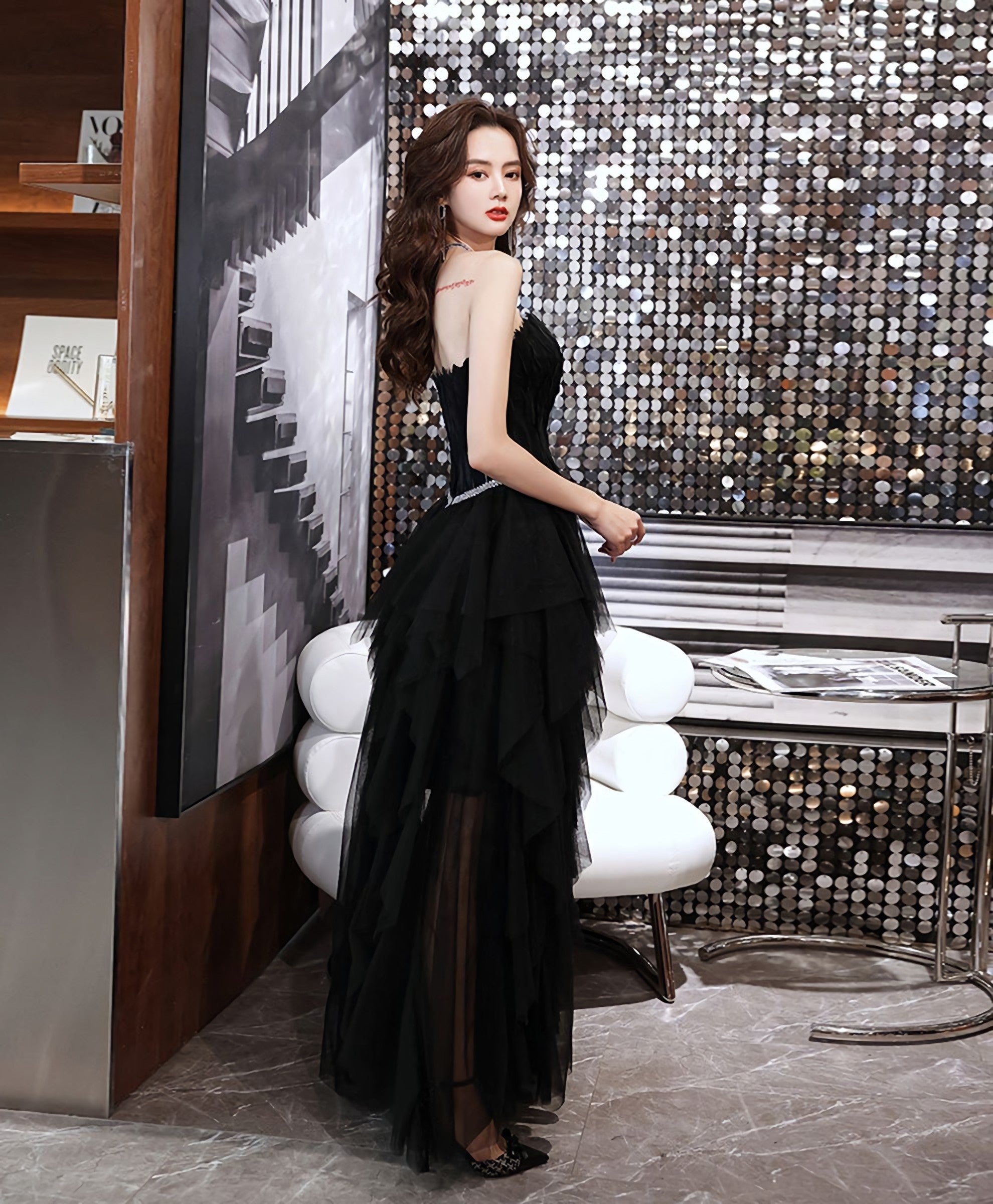 Black Tulle Long Prom Dress, Black Tulle Prom Dresses