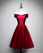 Simple Satin Burgundy Short Prom Dress, Burgundy Homecoming Dresses