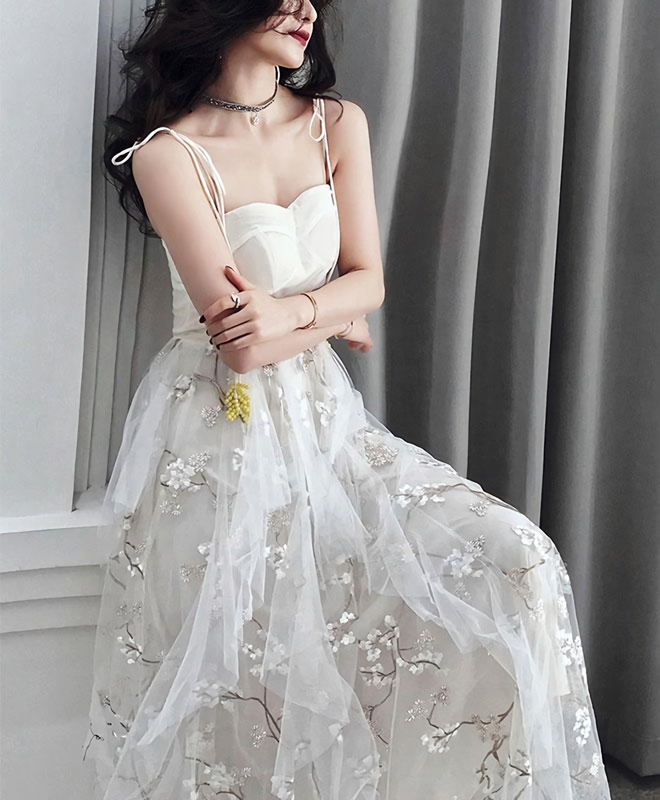 White Tulle Lace Long Prom Dress White Tulle Lace Prom Dresses 1