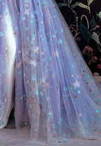 Light Purple A Line Tulle Floral Off Shoulder Sweetheart Prom Dresses