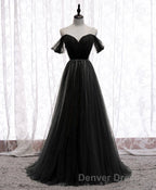 Simple Sweetheart Tulle Off Shoulder Long Prom Dresses, Tulle Formal Dresses