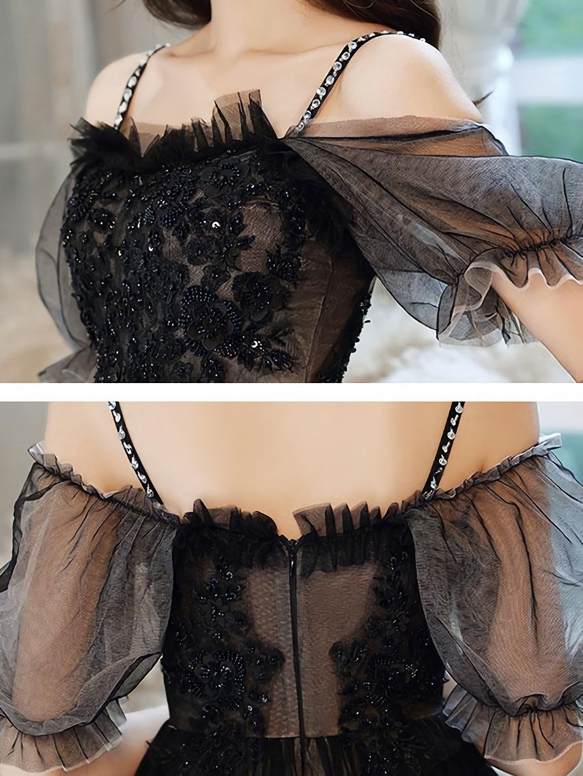 Black Sweetheart Tulle Lace High Low Prom Dress Black Prom Dresses