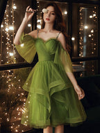 Green Sweetheart Neck Green Tulle Prom Dress Green Homecoming Dresses