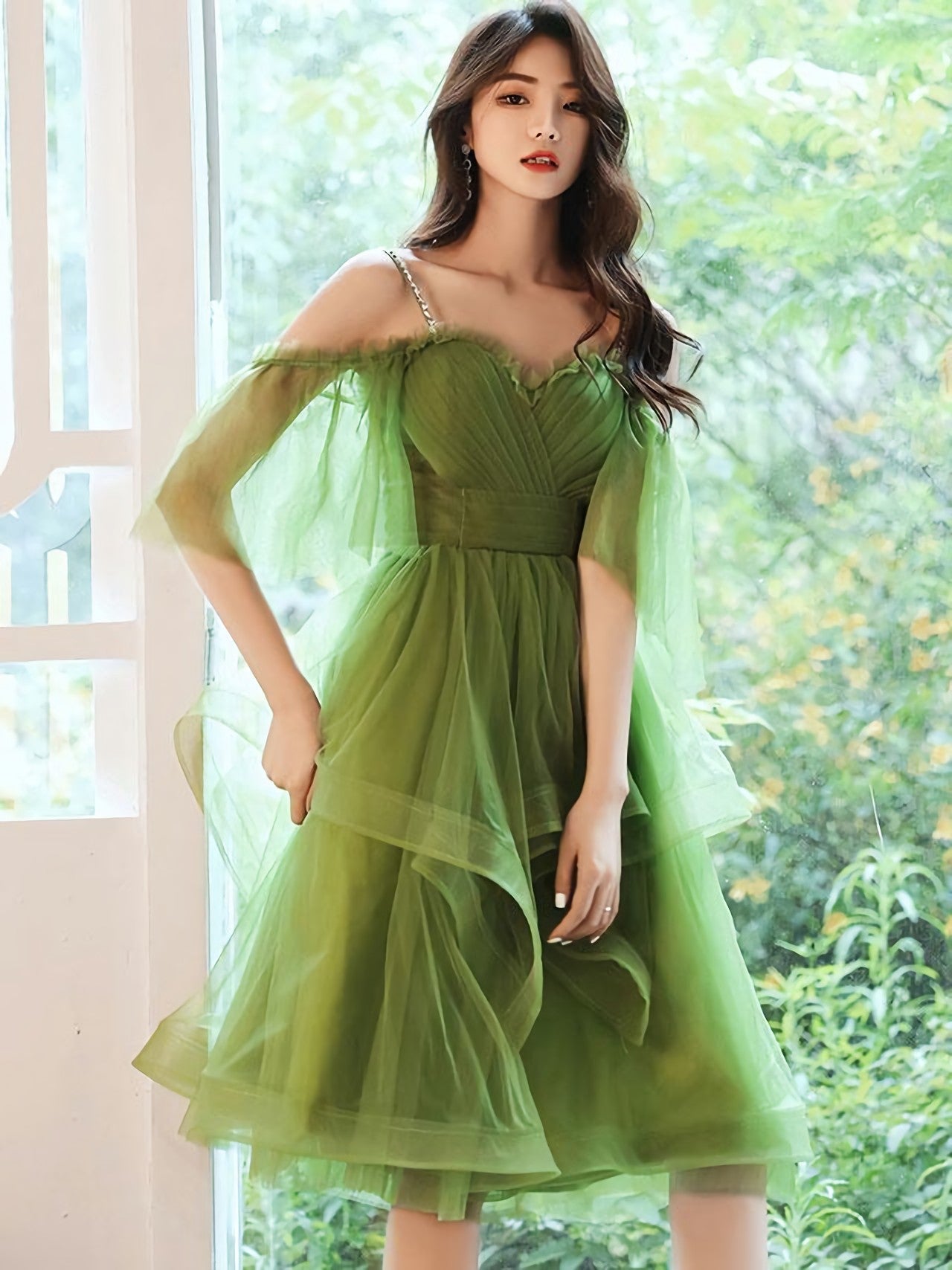 Green Sweetheart Neck Green Tulle Prom Dress Green Homecoming Dresses