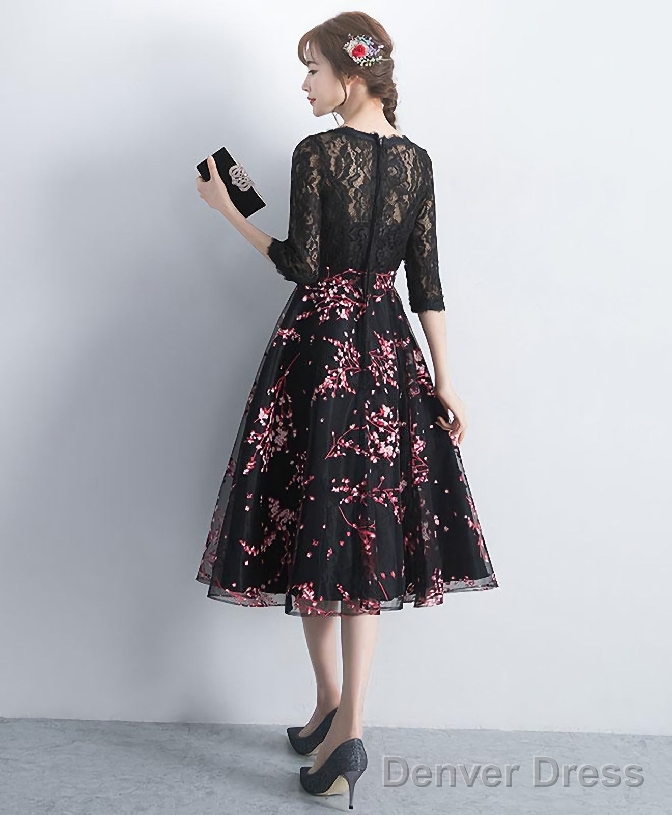 Black Lace Tulle Short Prom Dress Black Lace Bridesmaid Dresses Secondary image
