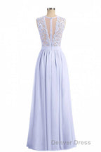Lavender Lace Crew Neck A Line Bridesmaid Dresses