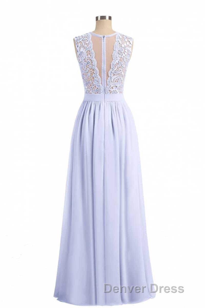 Lavender Lace Crew Neck A Line Bridesmaid Dresses