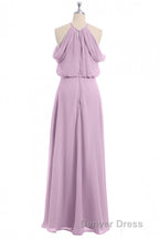 Sage Green Chiffon Halter Blouson Style Long Bridesmaid Dresses