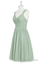Sage Green Chiffon Lace-Up Short Bridesmaid Dresses