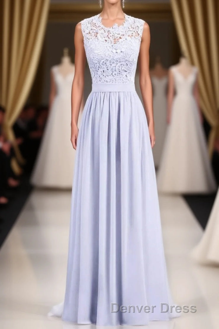 Lavender Lace Crew Neck A Line Bridesmaid Dresses