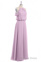 Sage Green Chiffon Halter Blouson Style Long Bridesmaid Dresses