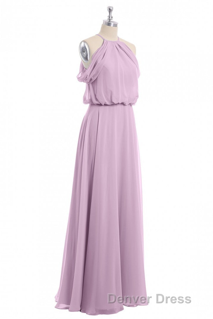 Sage Green Chiffon Halter Blouson Style Long Bridesmaid Dresses