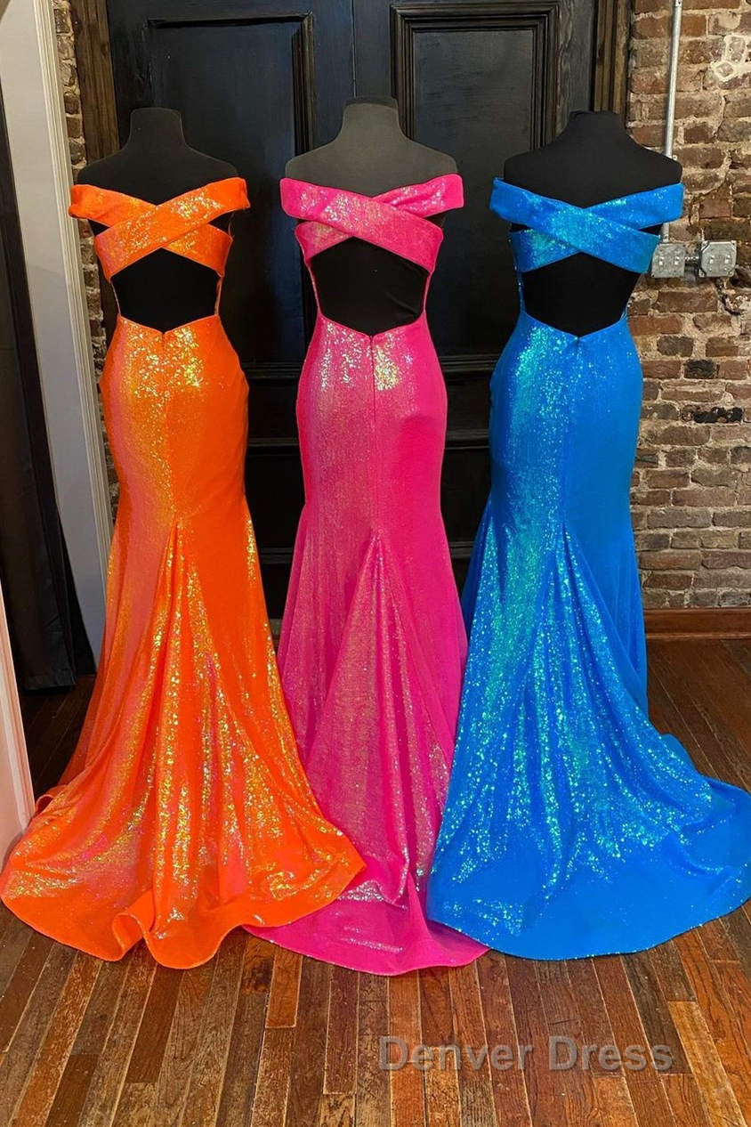 Off the Shoulder Orange Mermaid Long Prom Dresses Secondary image