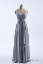 Silve Chiffon A Line Ruffles Long Bridesmaid Dresses