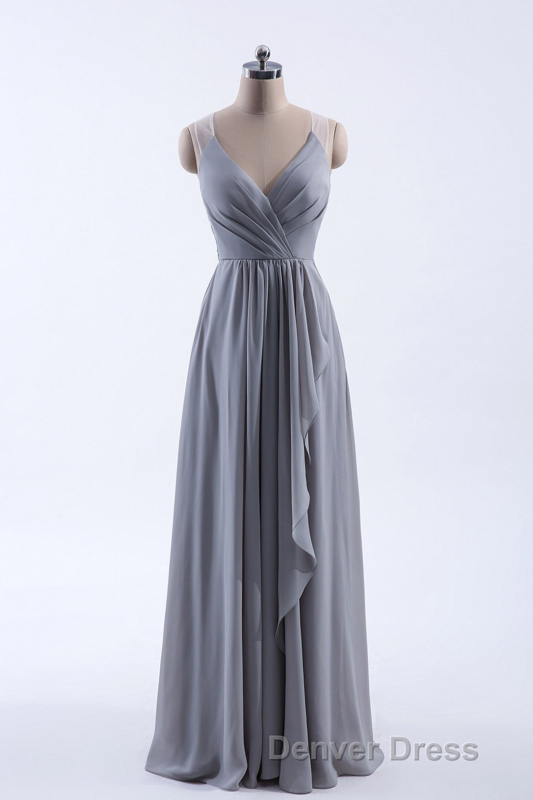 Silve Chiffon A Line Ruffles Long Bridesmaid Dresses