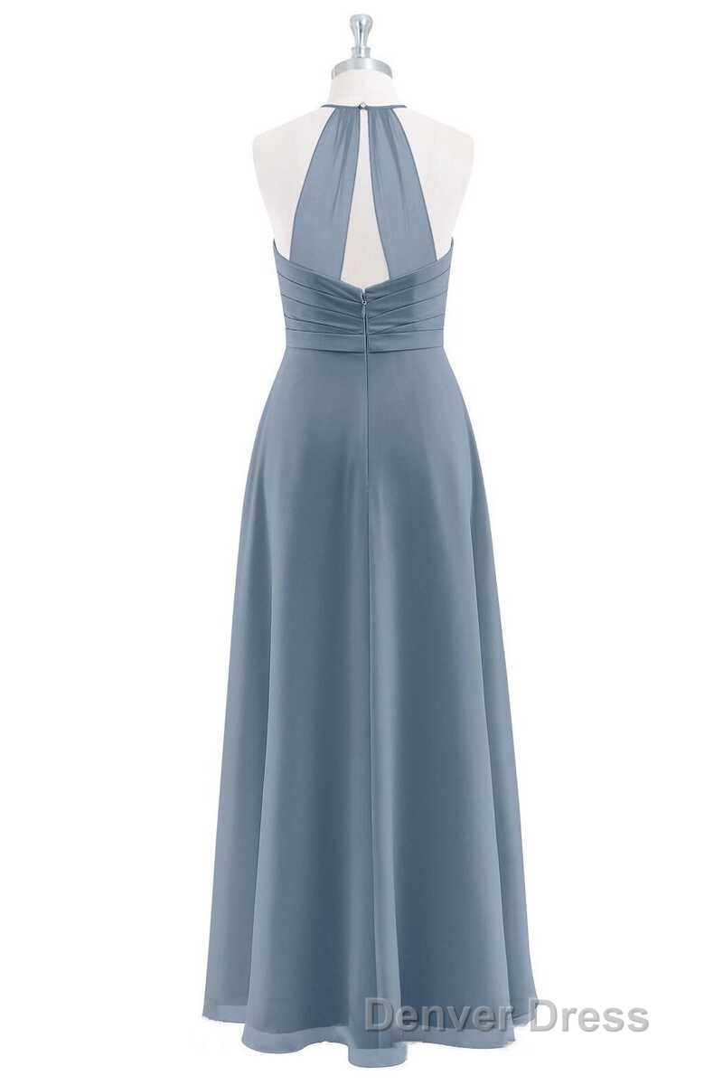 Dusty Blue Chiffon Halter Backless Ruffled Long Bridesmaid Dresses Secondary image