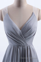 Silve Chiffon A Line Ruffles Long Bridesmaid Dresses
