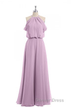 Sage Green Chiffon Halter Blouson Style Long Bridesmaid Dresses