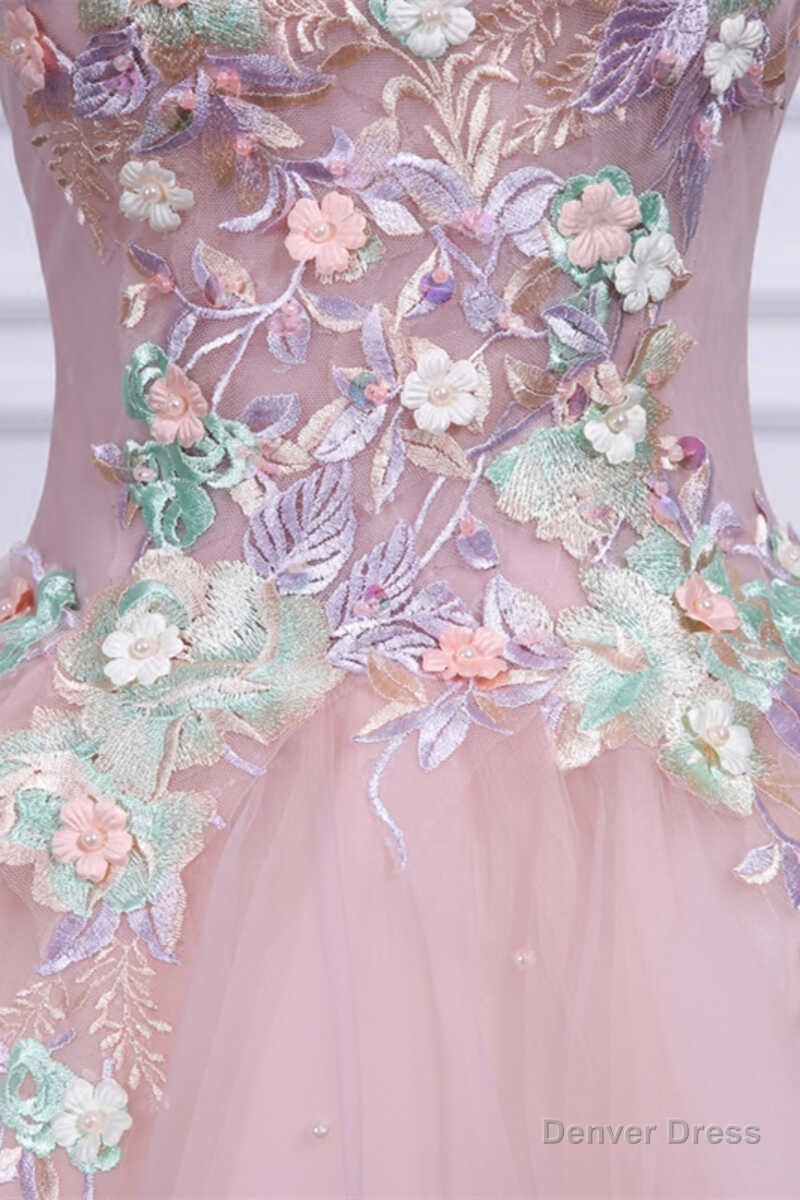Two Piece Pink Appliques Straps A Line Short Prom Dresses