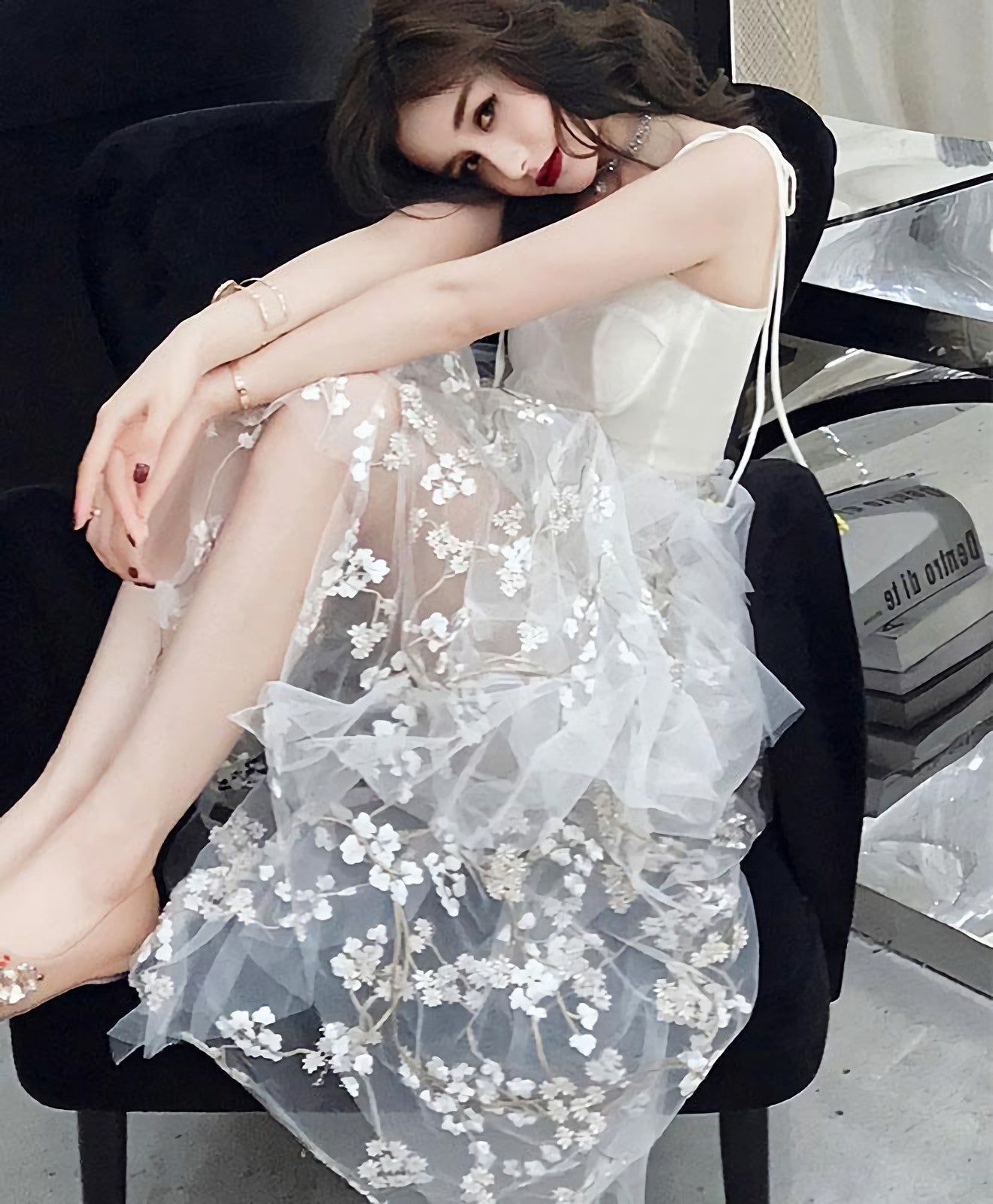 White Tulle Lace Long Prom Dress White Tulle Lace Prom Dresses 1