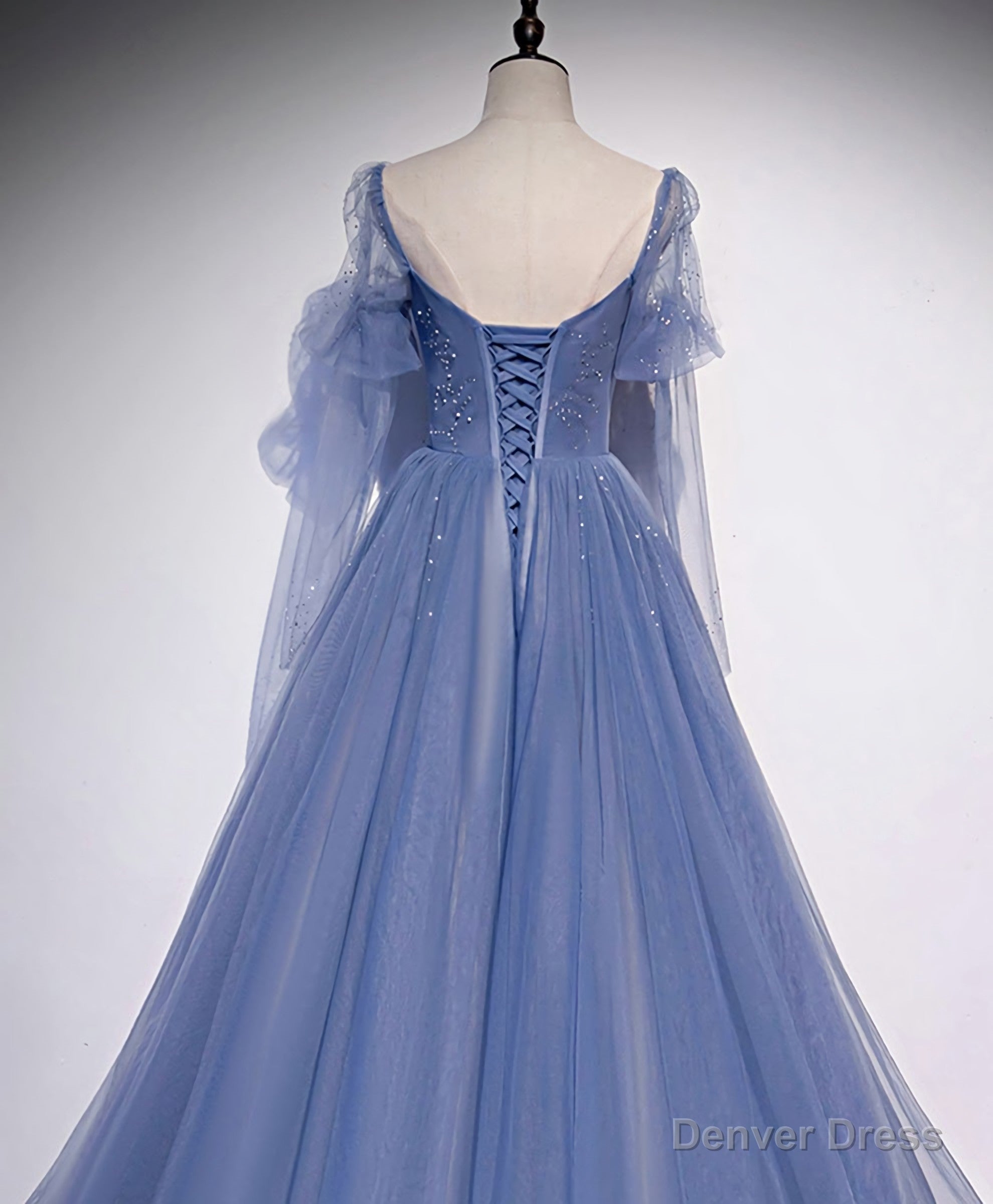 Blue Tulle Sweetheart Long Prom Dress, Blue Tulle Formal Dress Main image