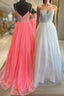 A Line Sparkly Plunging V Neck Spaghetti Straps Sequins Top Long Prom Dresses