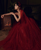 Burgundy Tulle Long Prom Dress Burgundy Prom Dresses