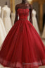 Burgundy Tulle Lace Long Prom Gowns Burgundy Tulle Lace Prom Dresses