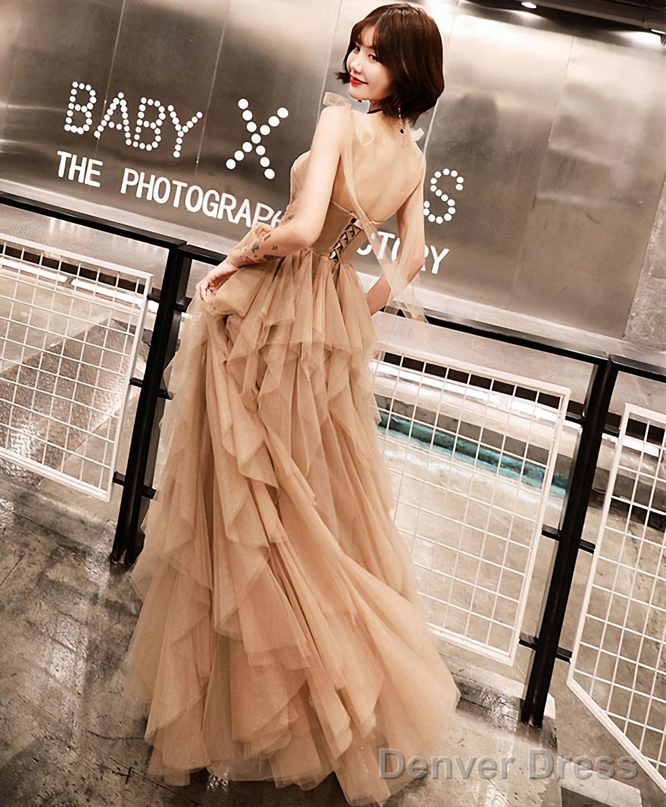 Champagne Tulle Long Prom Dress Champagne Prom Dresses 1