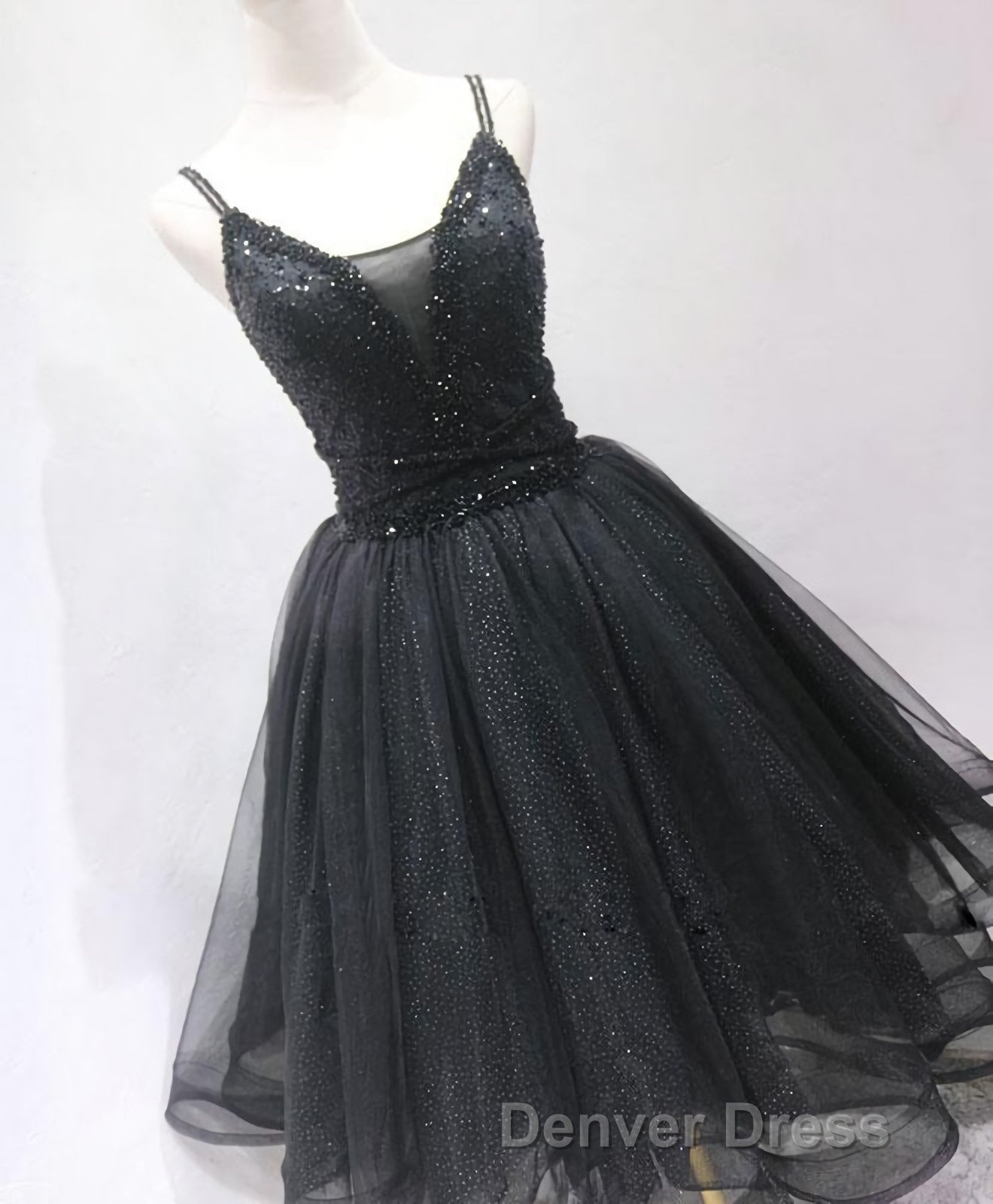 Black Tulle Beads Short Prom Dresses, Black Homecoming Dresses