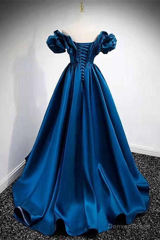 A-Line Dark Blue Off-the-Shoulder Stain Prom Gown Secondary image