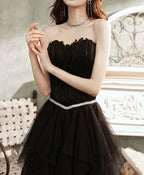 Black Tulle Long Prom Dress, Black Tulle Prom Dresses