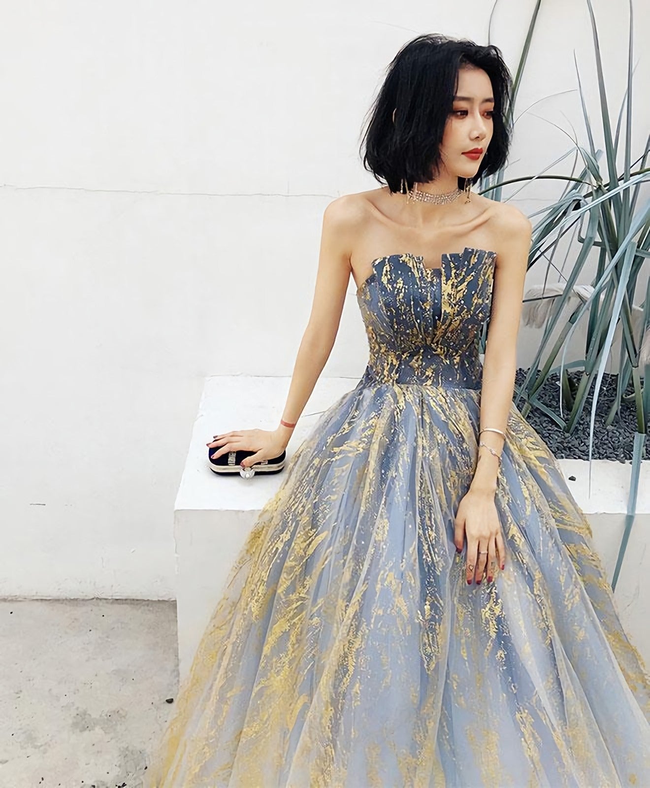 Unique Tulle Lace Long Prom Dress Tulle Prom Dresses